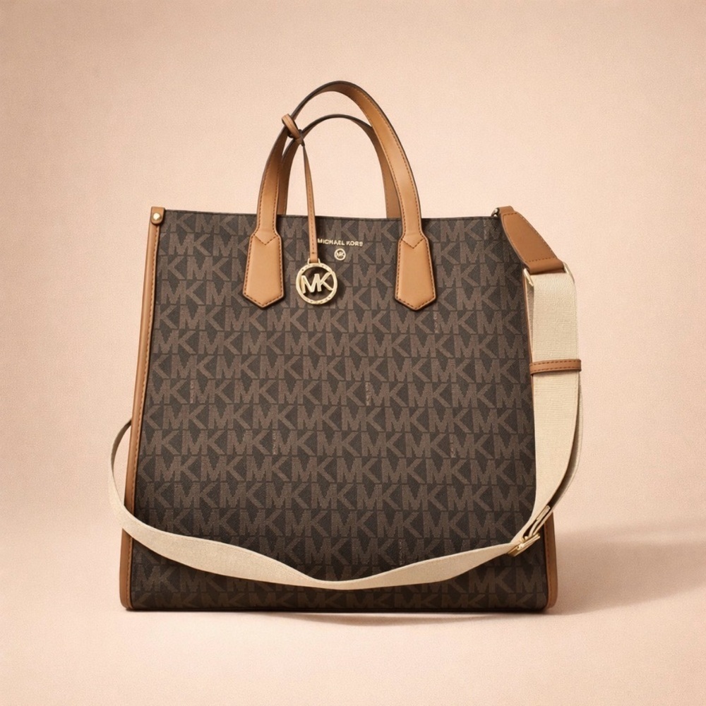 Michael Kors Dark Brown Leather Signature Tote Cross Body Option